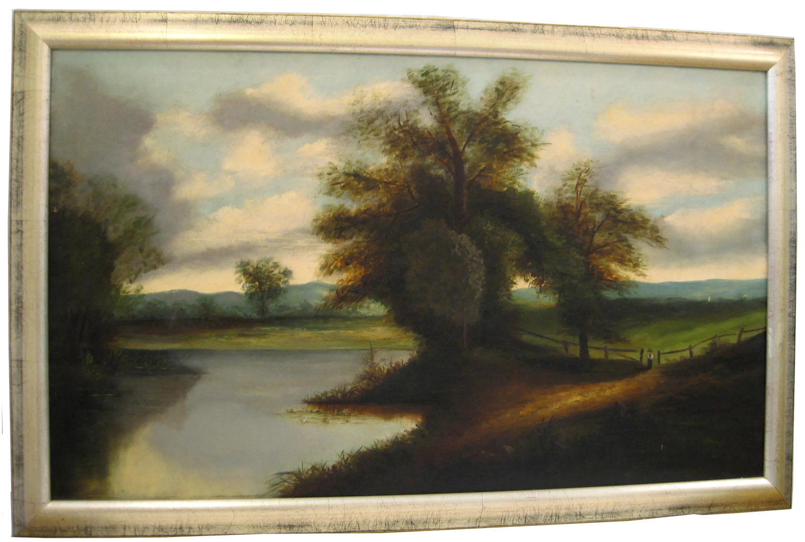 Early 20th Century Antique River Landscape Oil Painting - 5