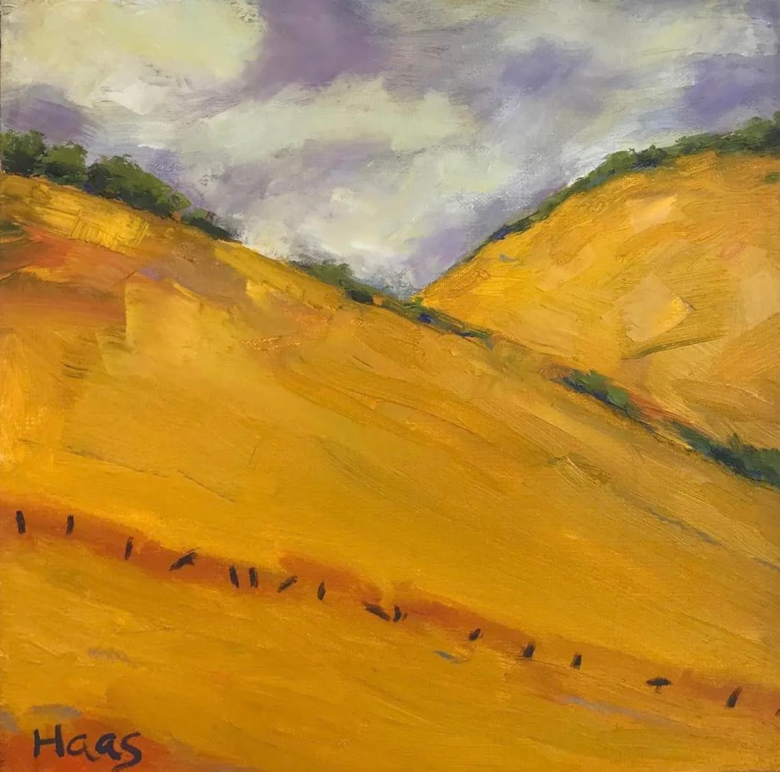 Mt. Diablo Golden Splendor, Plein Air California Landscape Painting: Quiet Places & Journeys - Mt. Diablo Golden Splendor Original oil painting by Haas, 12 x 12 unframed canvas, signed. A plein air landscape celebrating the vibrant "golden splendor" of the Mt. Diablo r