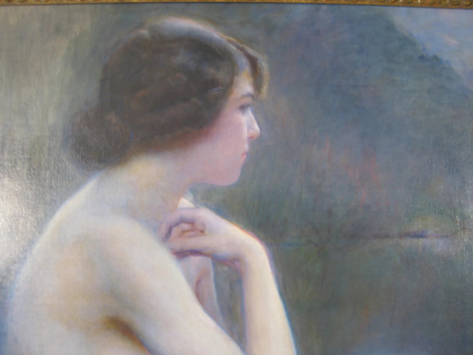 Early 20th Century Antique Nude Sitting by Lake Large Oil Painting, Framed - 3