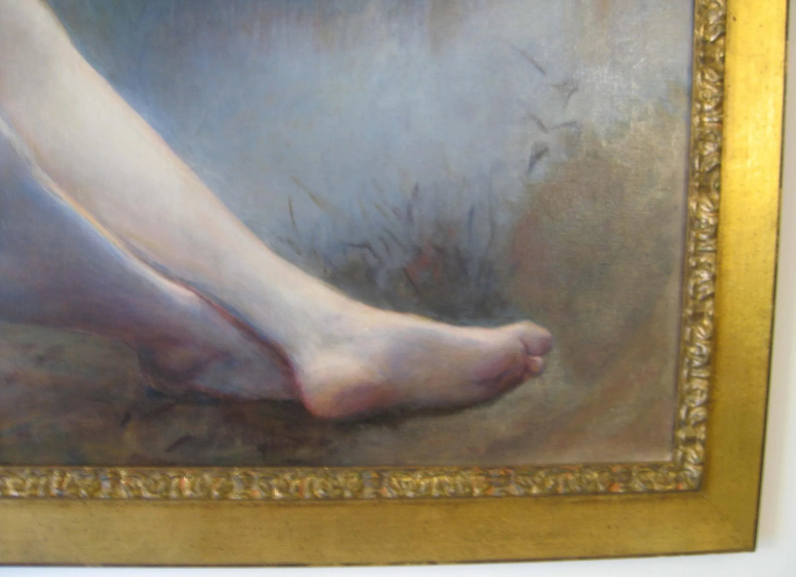 Early 20th Century Antique Nude Sitting by Lake Large Oil Painting, Framed - 4