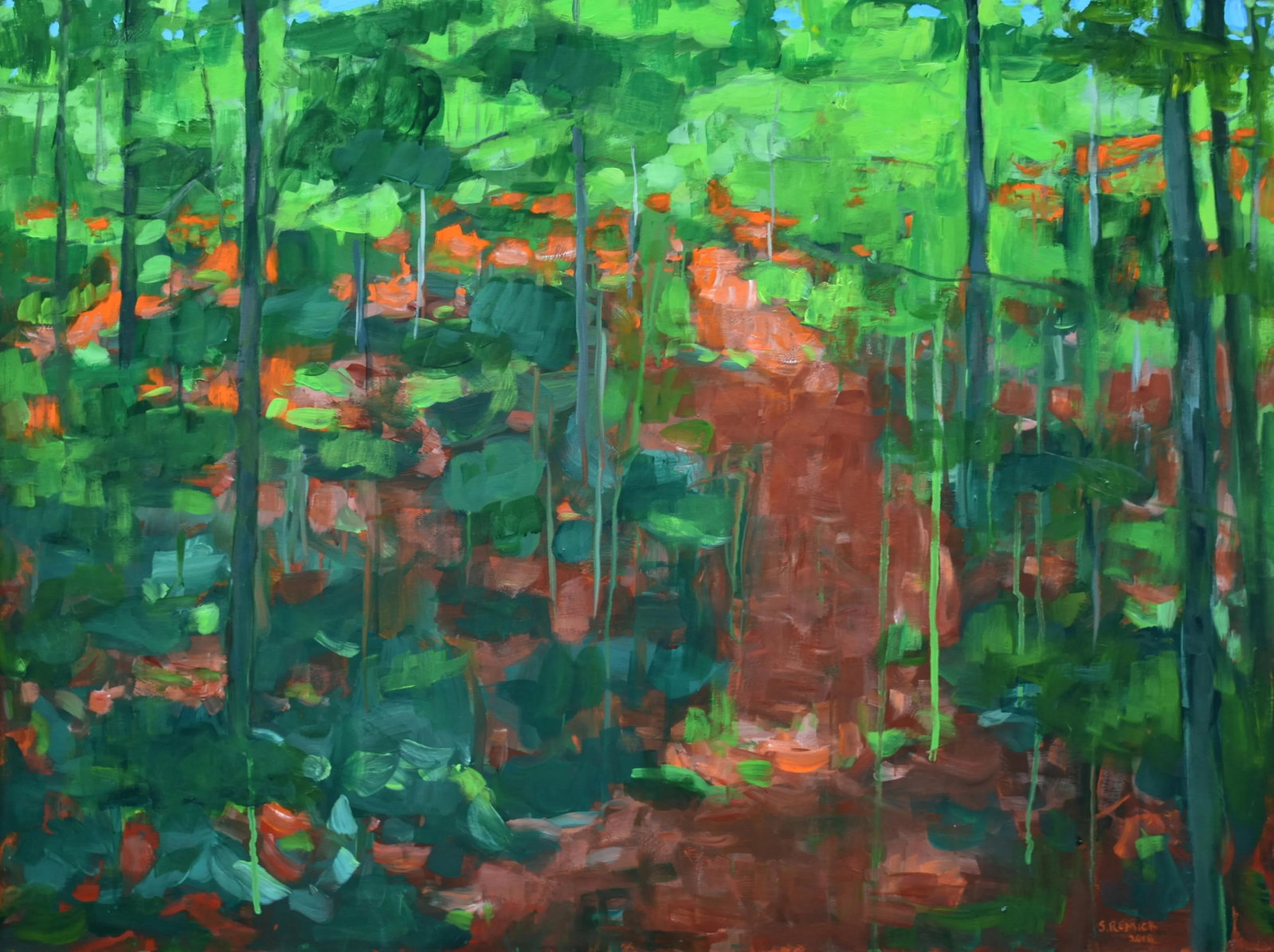 Contemporary Semi-Abstract Acrylic Painting, "Up the Hill", by Stephen Remick, Framed - 2