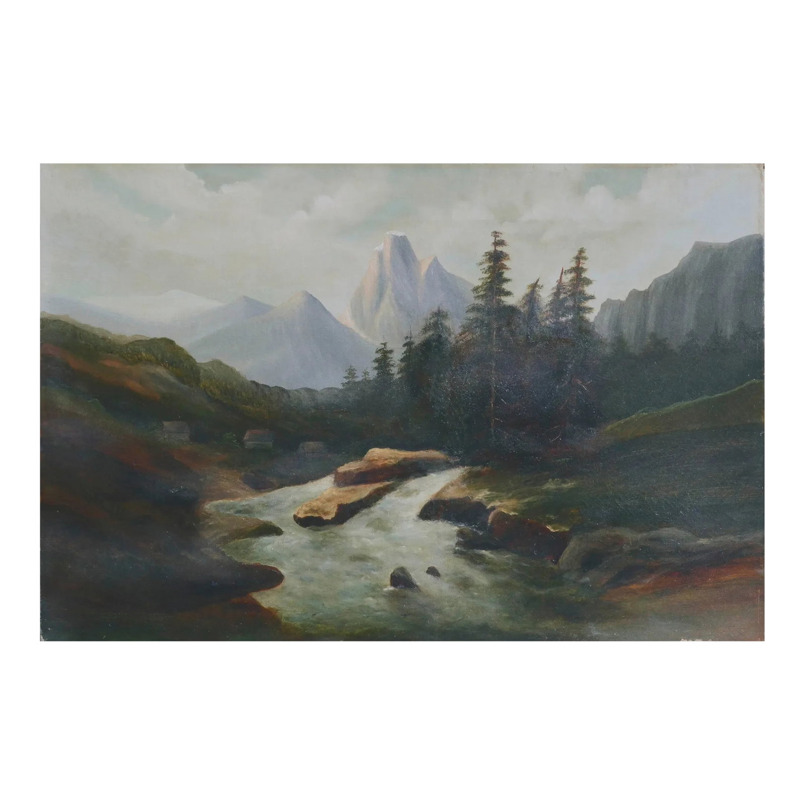 Late 19th Century Tonalist Rocky Mountain High Camp Landscape: Late 19th Century Tonalist Rocky Mountain High Camp Landscape Wonderful 19th Century tonalist painting of Flat Top Mountain in the Rocky Mountains by unknown artist (American, late 19th-20th