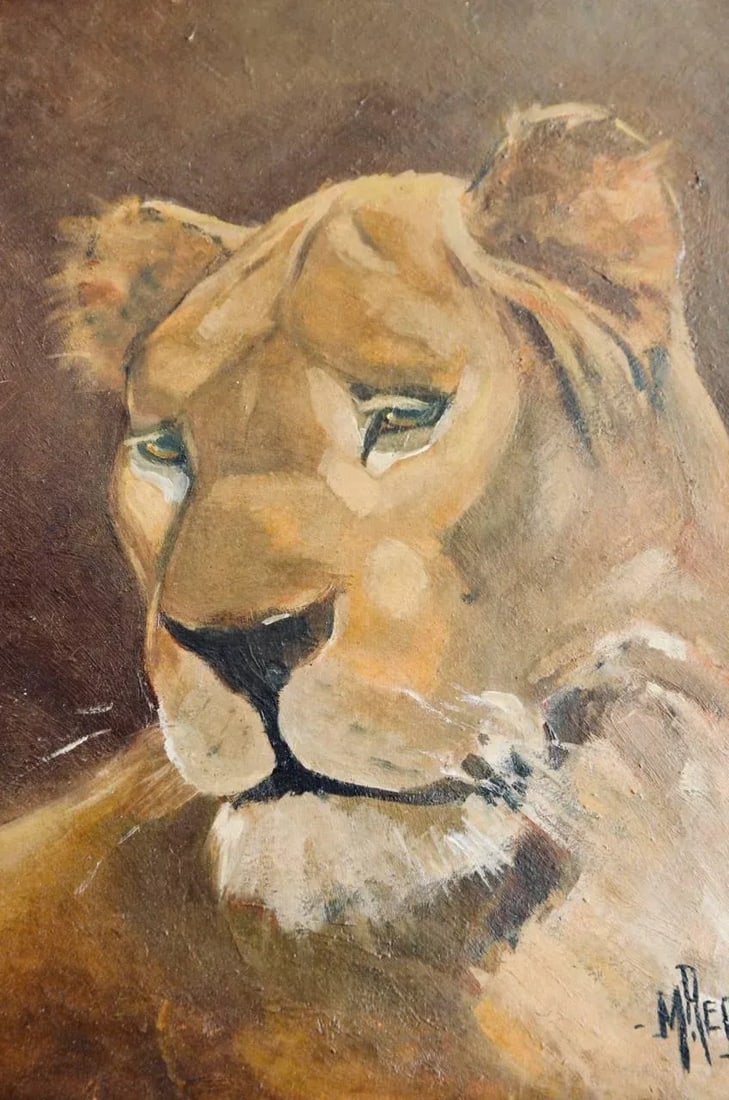 Tiger and Lion Art Deco Framed Paintings - a Pair - 6