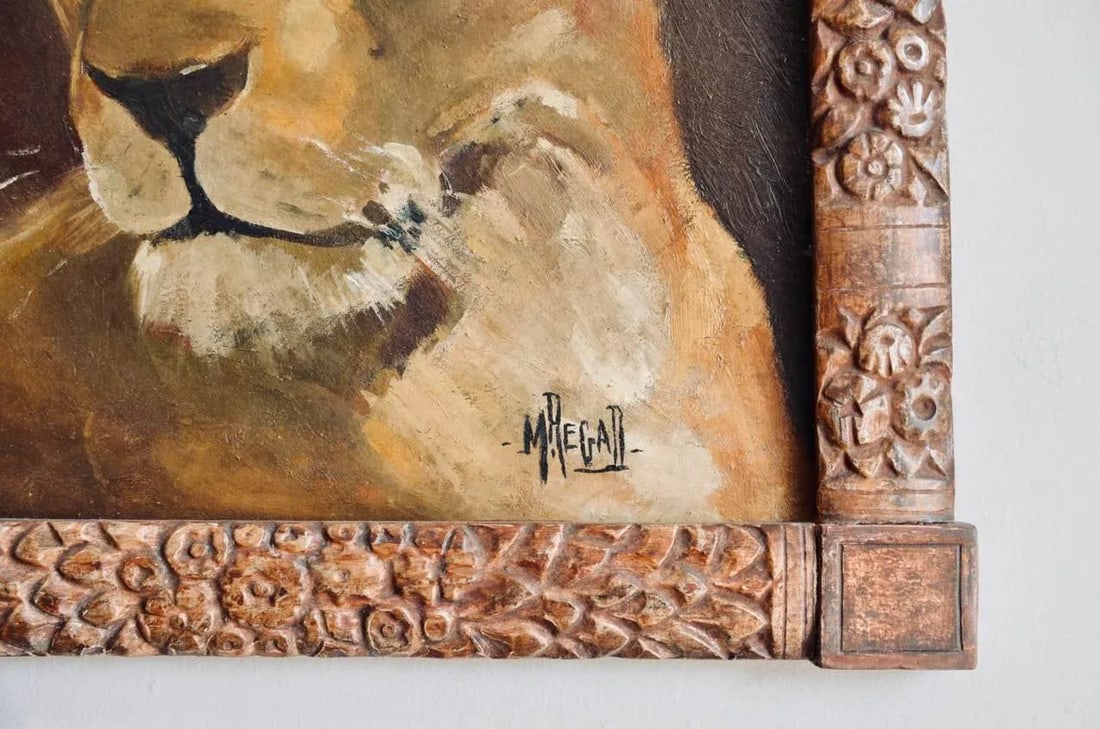 Tiger and Lion Art Deco Framed Paintings - a Pair - 8