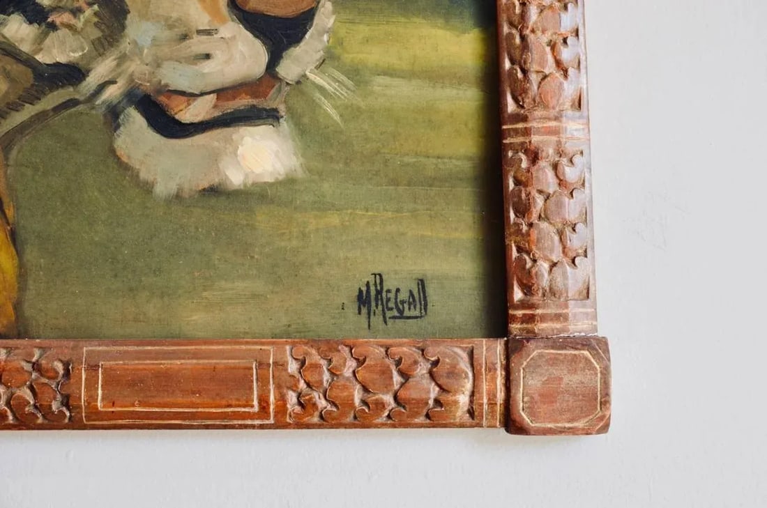 Tiger and Lion Art Deco Framed Paintings - a Pair - 9