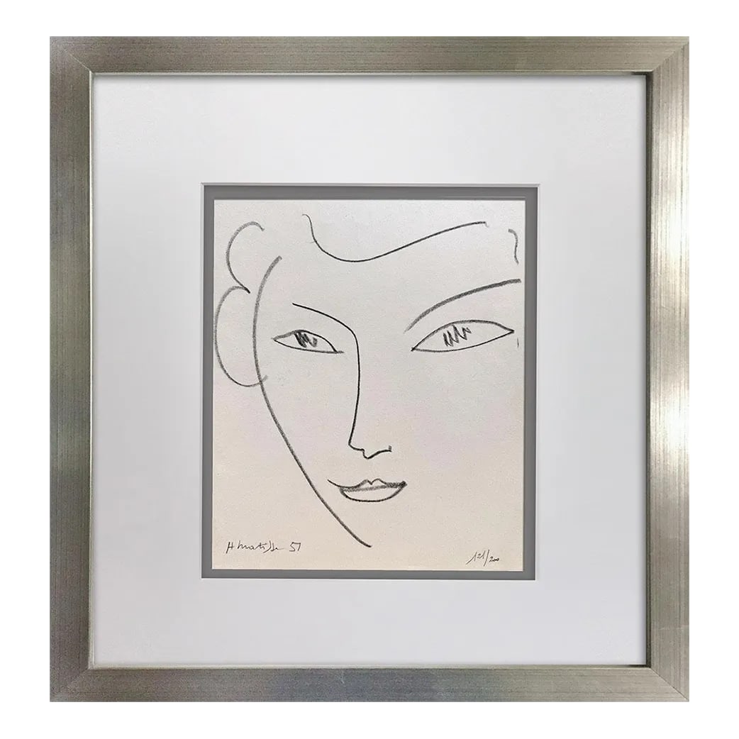 Henri Matisse Limited Edition Stone Lithograph No. 121/200, Mourlot Paris 1952, Custom Framed: Original limited edition stone lithograph by Henri Matisse, printed in 1952 by the legendary Paris atelier Mourlot, one of the most celebrated printmaking studios of the twentieth century. Executed