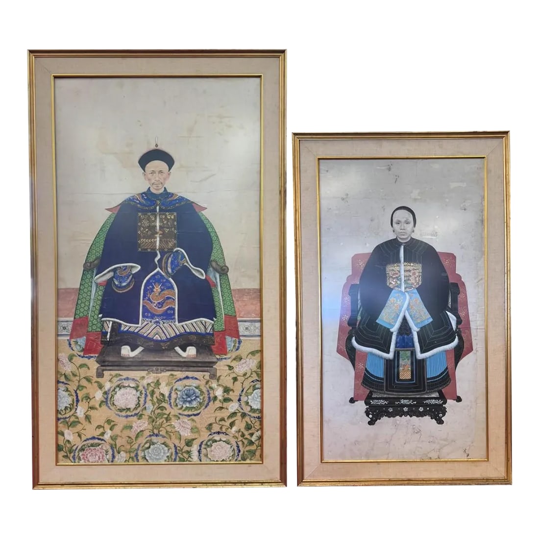 19th Century Ancestor Portraits of a Noble Couple: Deeply rooted in the belief that ancestors continue to guide and protect their descendants, many Chinese families pay homage to their departed loved ones through private rituals, seeking their blessin