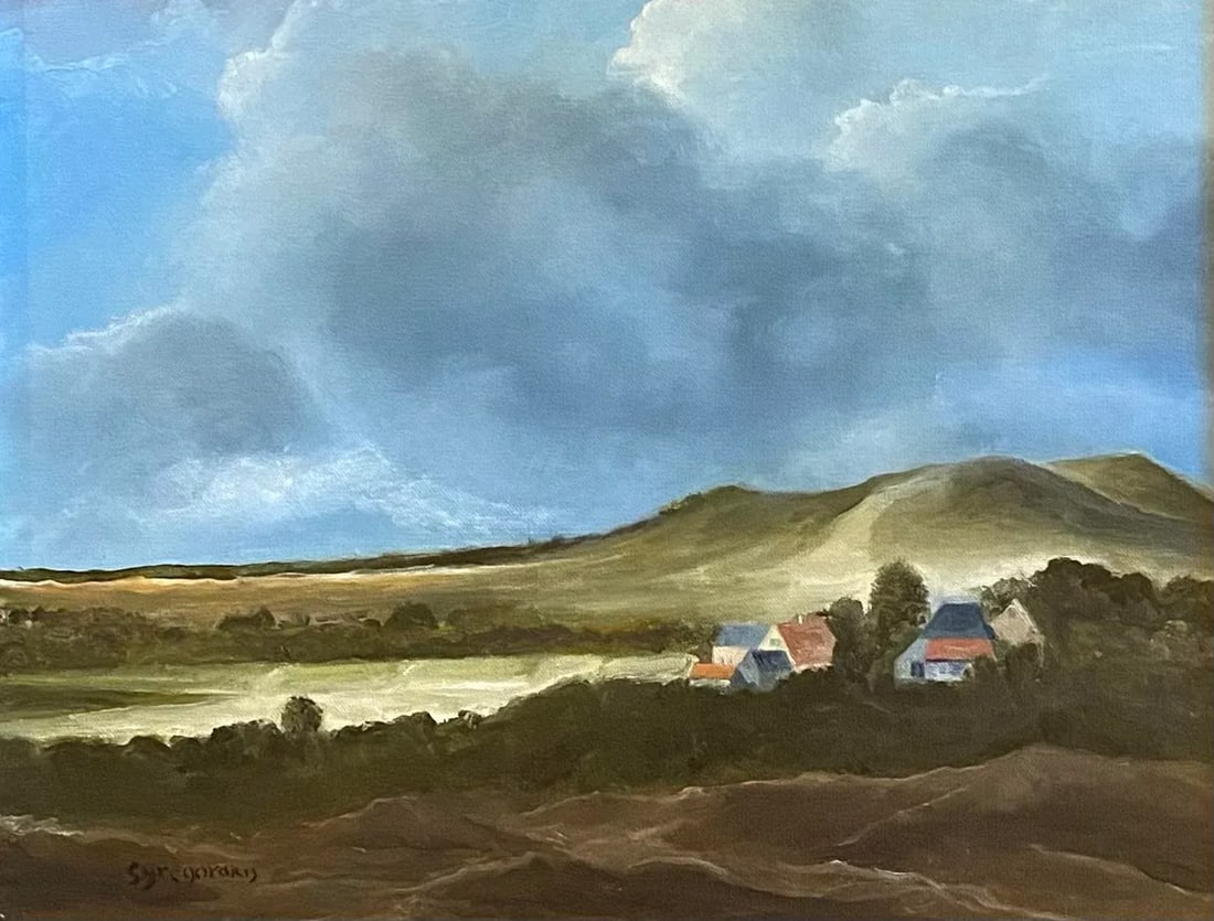 Dutch School Landscape Oil Painting of a Countryside by Satori Gregorakis, Framed - 2