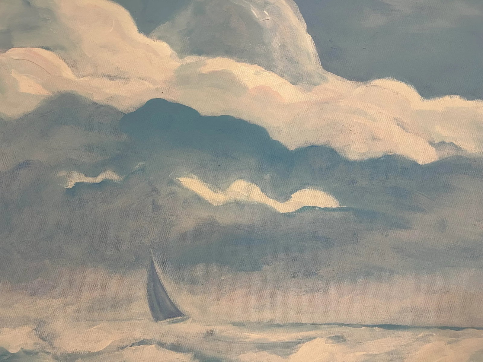 Vintage, Minimalistic Seascape Acrylic Painting on Canvas, Andrew Giranella (1947-), Framed - 2