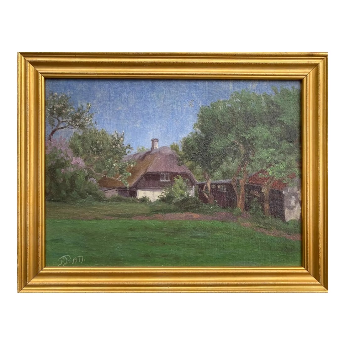 Summer Cottage (Framed Early 20th Century Landscape Painting), P. Pederson: Doesn't this scene just make you want to be there, in this cottage in the country? I liked this painting enough that I actually put some money into it with a restorer to get it into great shape. It