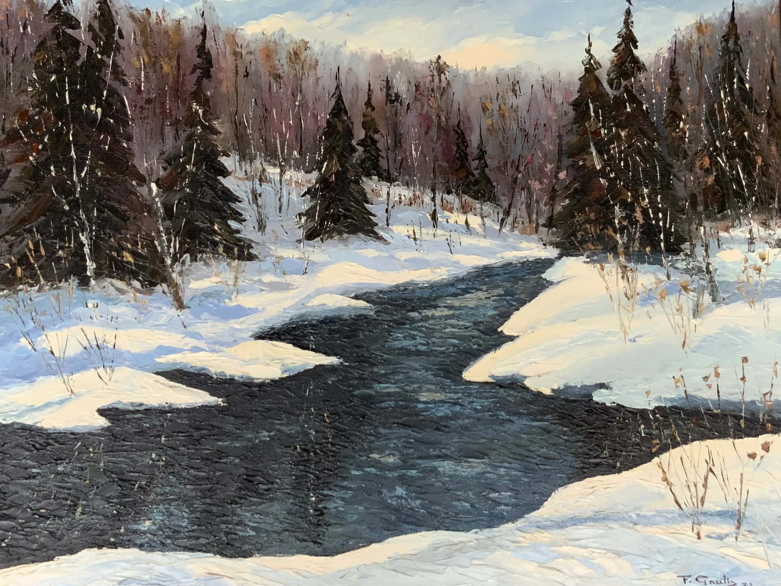 Mid-Century Fernand Gaulin Oil Landscape Painting - Canadian Impressionist Winter Scene - 2