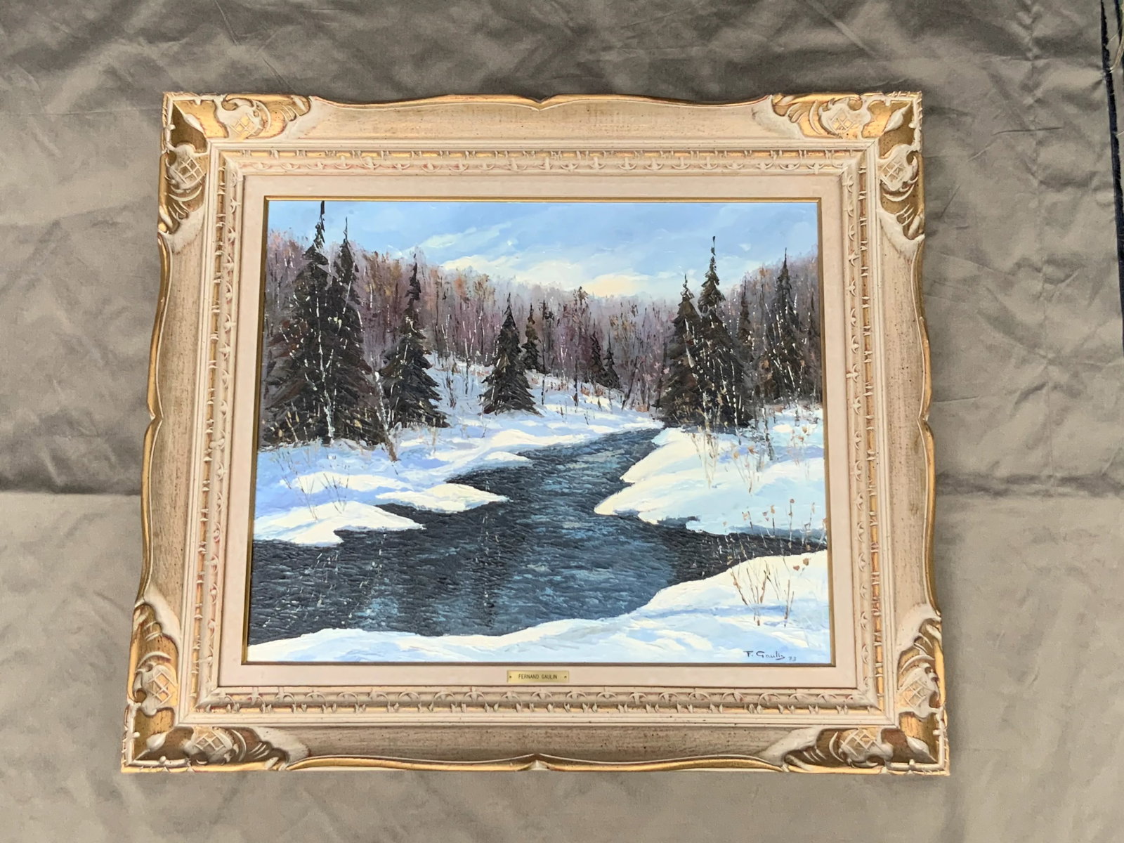Mid-Century Fernand Gaulin Oil Landscape Painting - Canadian Impressionist Winter Scene - 6