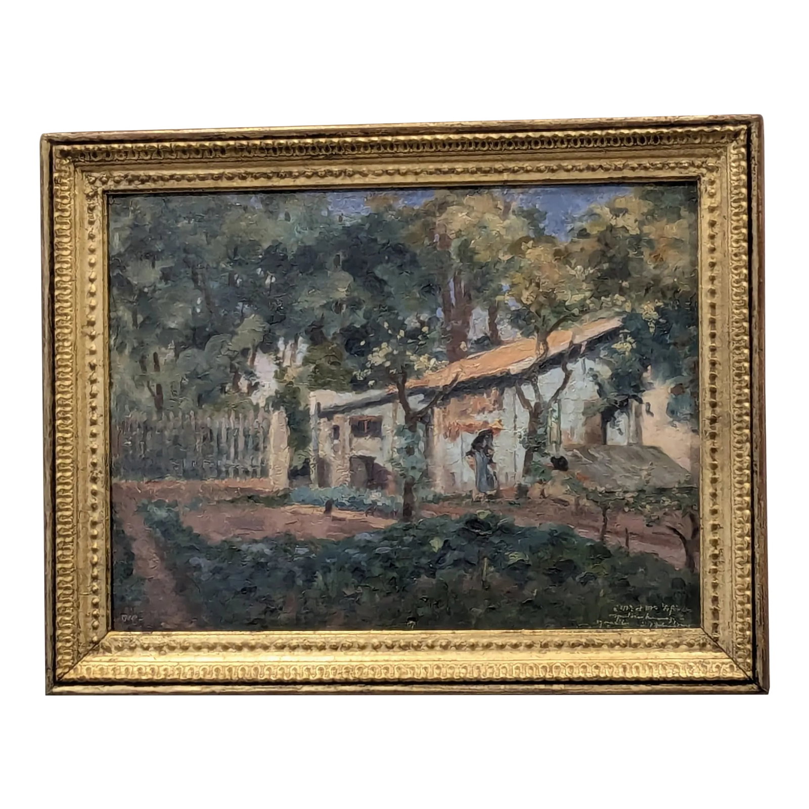 19th Century French Impressionist Painting: This 19th Century French Impressionist Painting on a wood panel, has a dedication and signature in the lower right corner. Condition: Alterations: Unknown Imperfections: Some Imperfections Condition