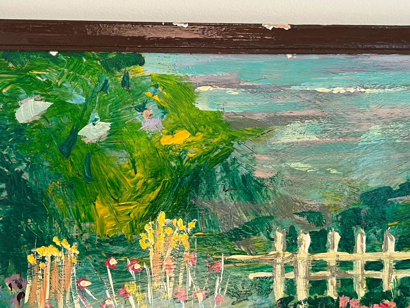1960s Mid-Century Folk Art Painting Oil on Board, Framed - 5