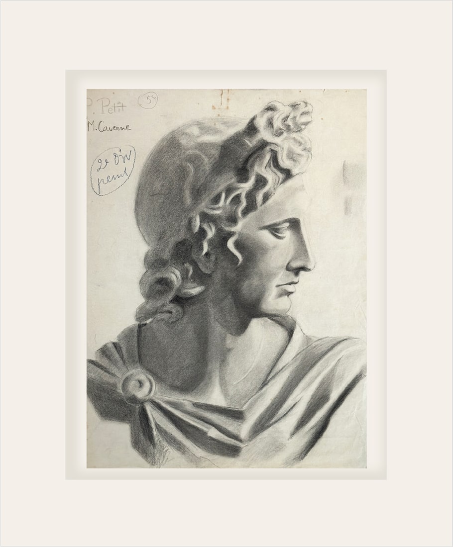 Large Early 1900's Antique French Academic Drawing of Female Greek/Roman Statue in Graphite on Paper: This exquisite classical academic drawing from the early 1900s features a beautifully proportioned and rendered Greek/Roman female statue. Executed in charcoal, this piece exemplifies Classicism at it