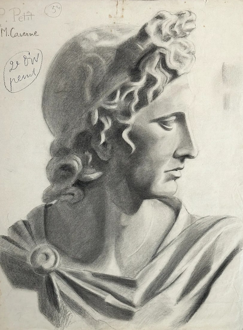Large Early 1900's Antique French Academic Drawing of Female Greek/Roman Statue in Graphite on Paper - 2