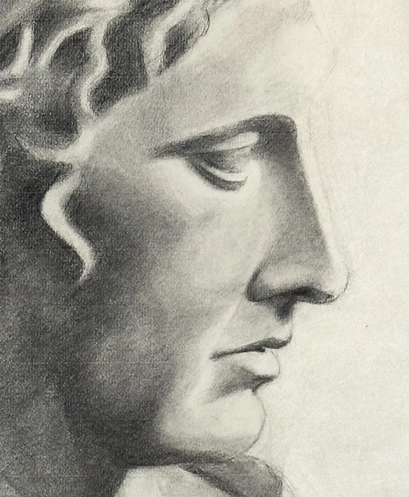 Large Early 1900's Antique French Academic Drawing of Female Greek/Roman Statue in Graphite on Paper - 3