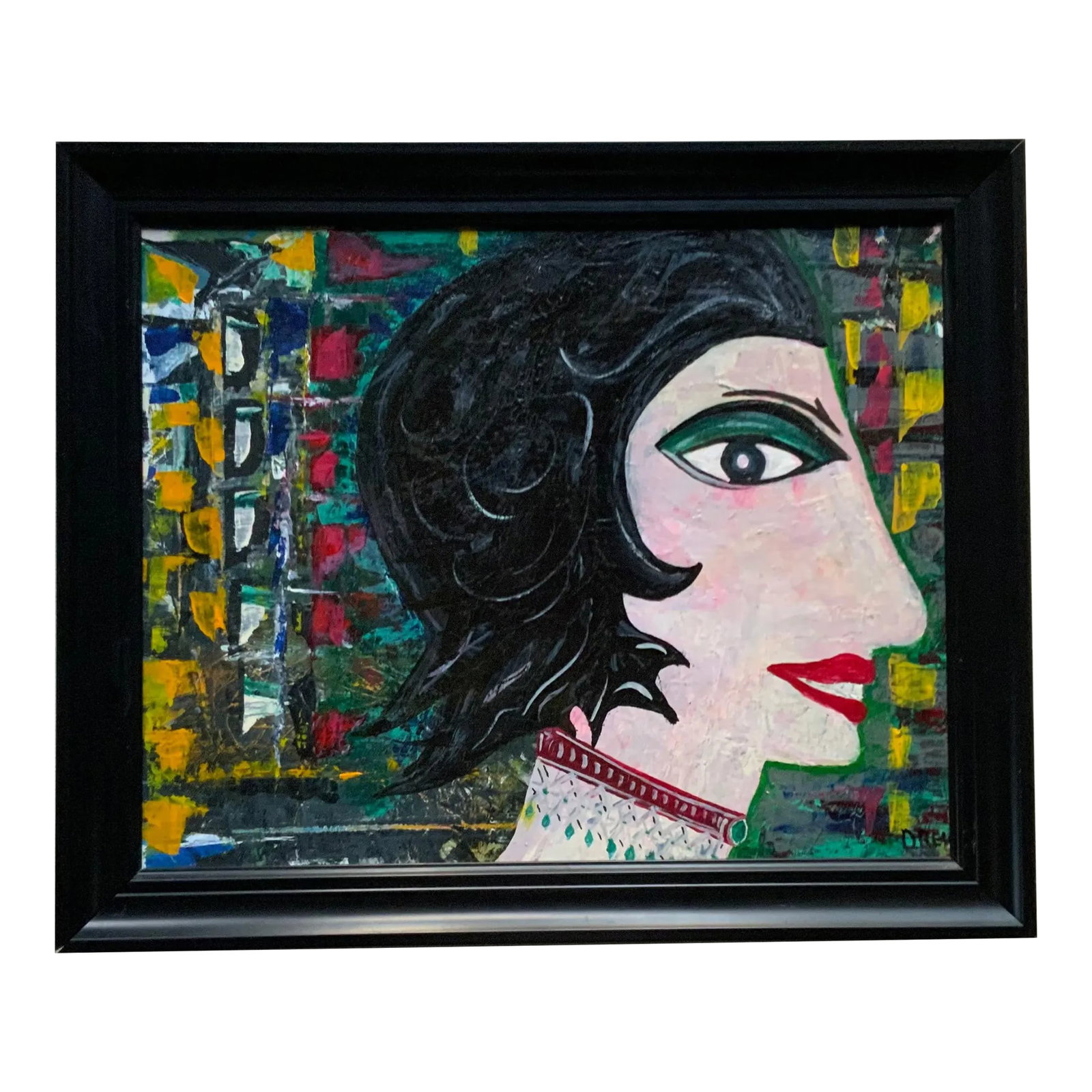 Compelling 1980s American Outsider Art Portrait by Drew - Abstract Female Figure Study: A captivating example of American Outsider Art from the 1980s, this striking portrait of a woman showcases the raw, unfiltered vision that defines the movement. Created by the artist Drew, this