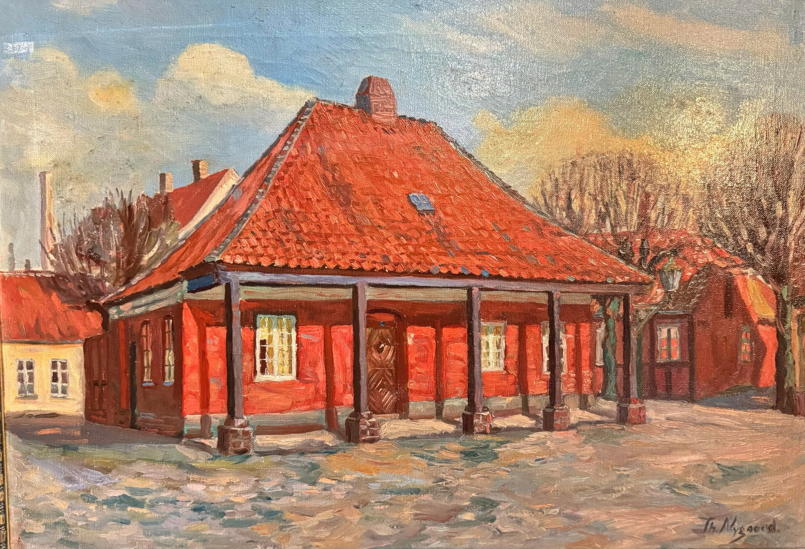 Nygaard, Thorvald, Early 1900s Danish Painting of a Traditional Building in Winter - 3