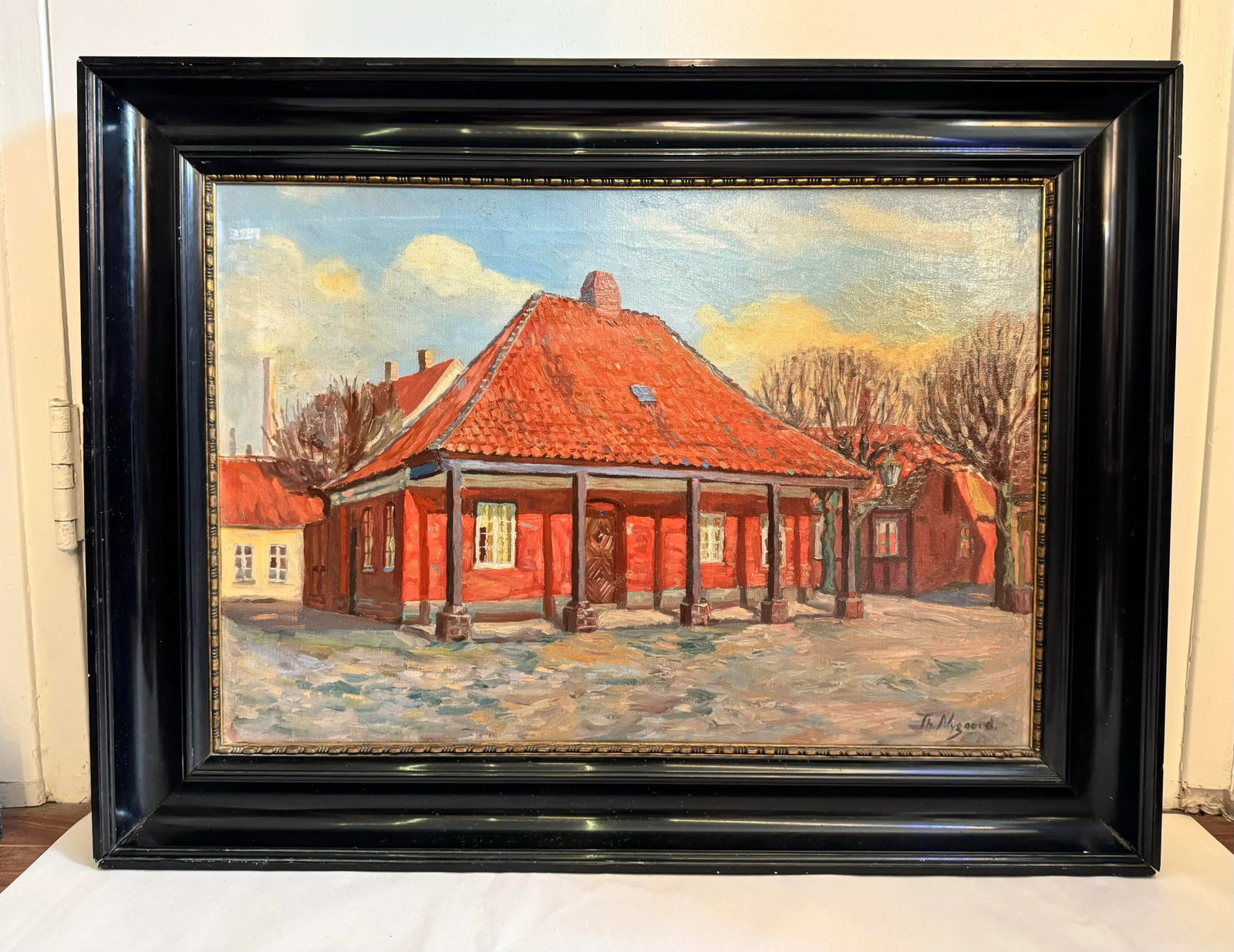 Nygaard, Thorvald, Early 1900s Danish Painting of a Traditional Building in Winter - 4