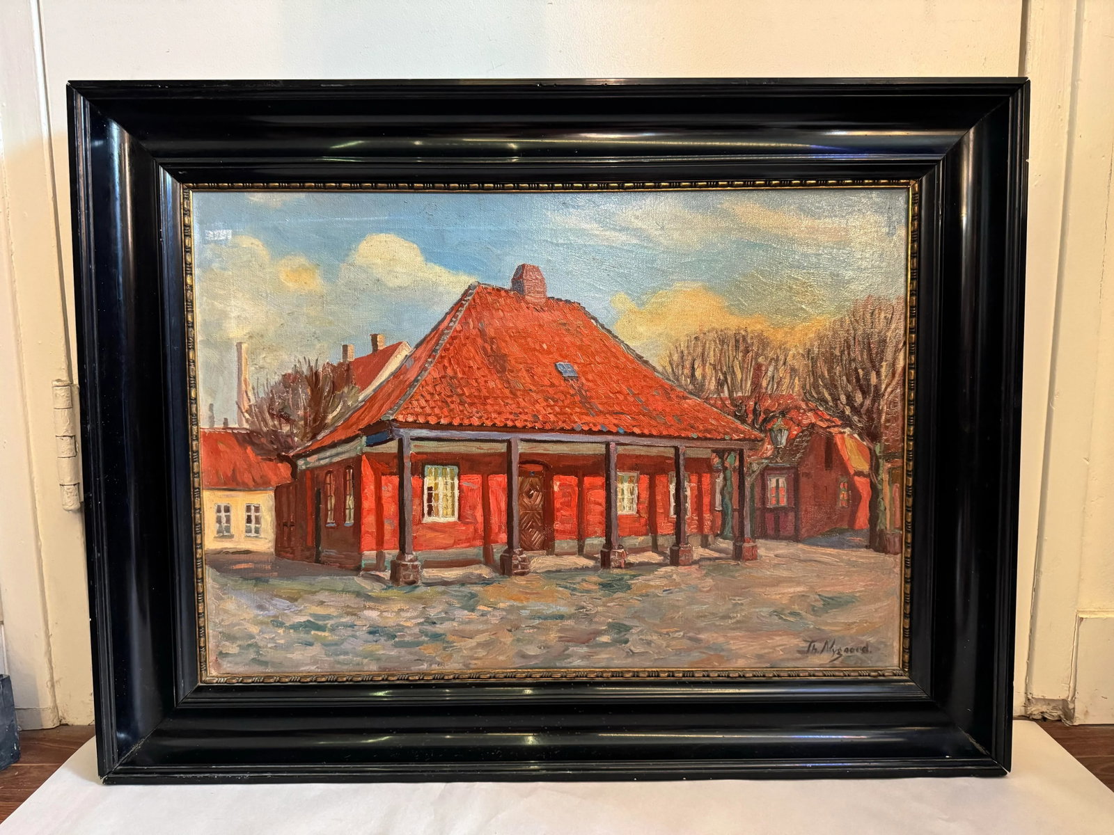 Nygaard, Thorvald, Early 1900s Danish Painting of a Traditional Building in Winter - 5
