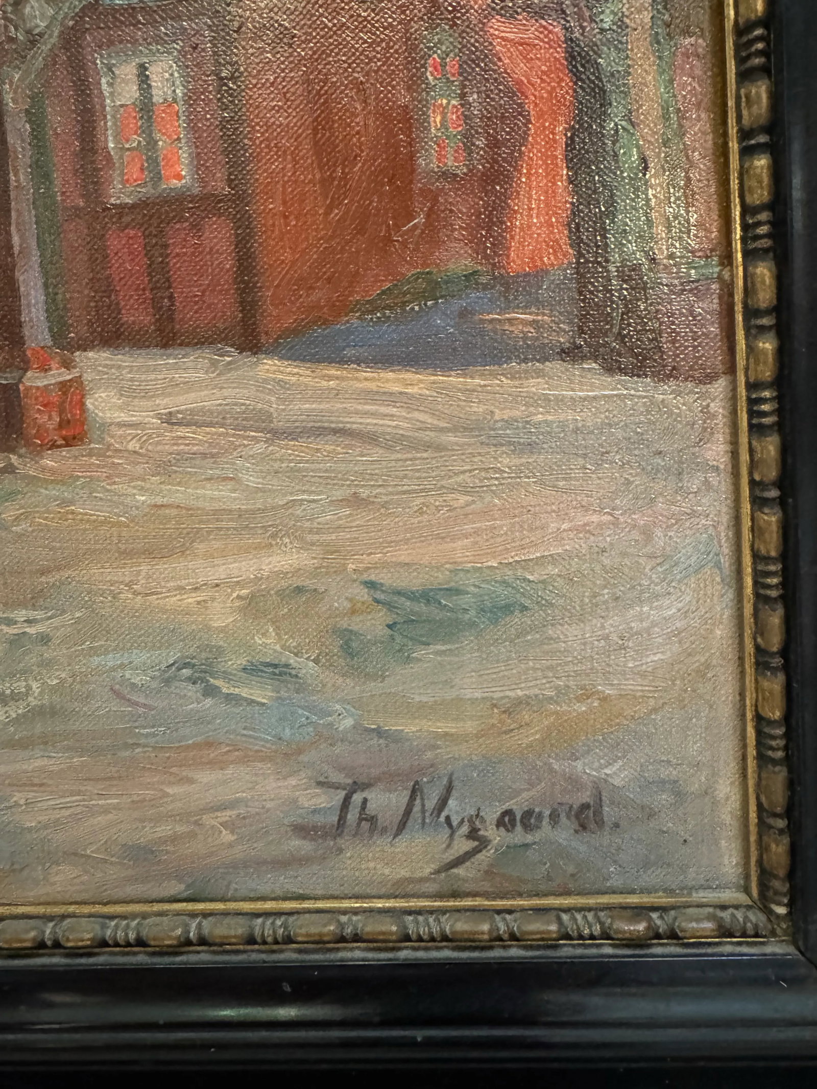 Nygaard, Thorvald, Early 1900s Danish Painting of a Traditional Building in Winter - 6