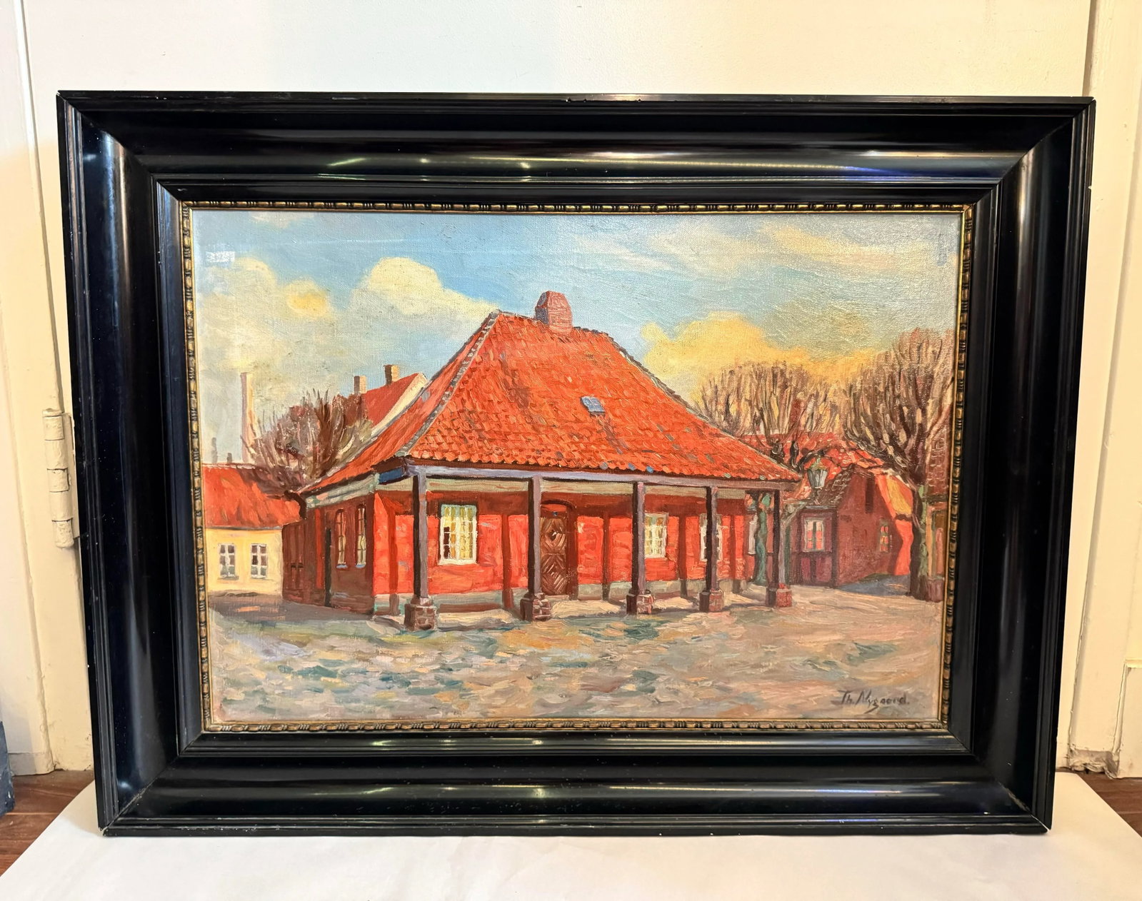 Nygaard, Thorvald, Early 1900s Danish Painting of a Traditional Building in Winter - 8