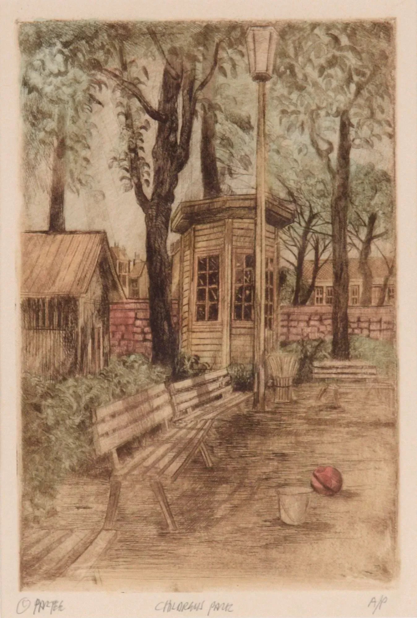 "Children's Park" Vintage Landscape Etching, Artist's Proof - 2