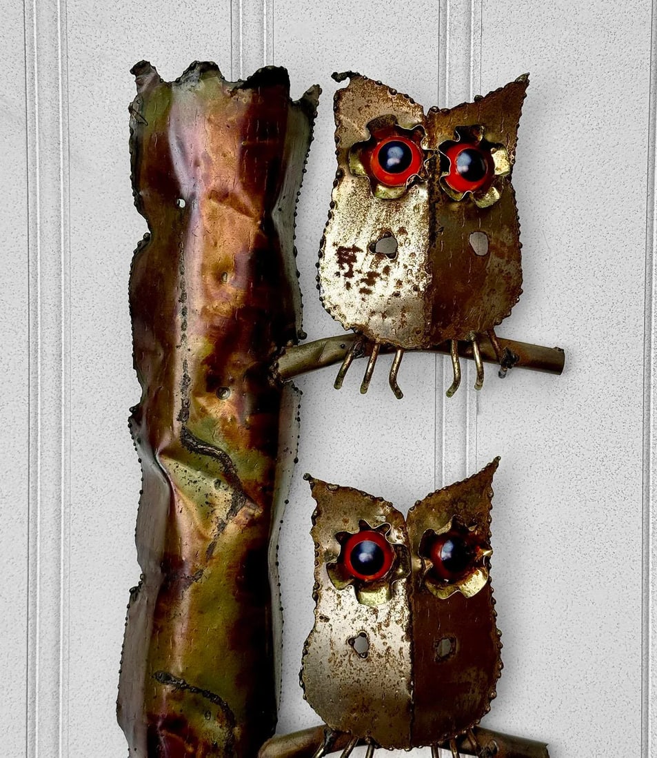 Mid-Century Brutalist Copper Owl Wall Hanging Sculpture - 3