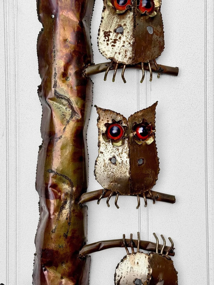 Mid-Century Brutalist Copper Owl Wall Hanging Sculpture - 4