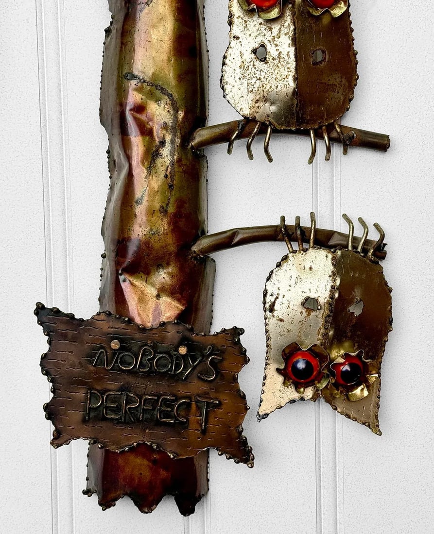 Mid-Century Brutalist Copper Owl Wall Hanging Sculpture - 6