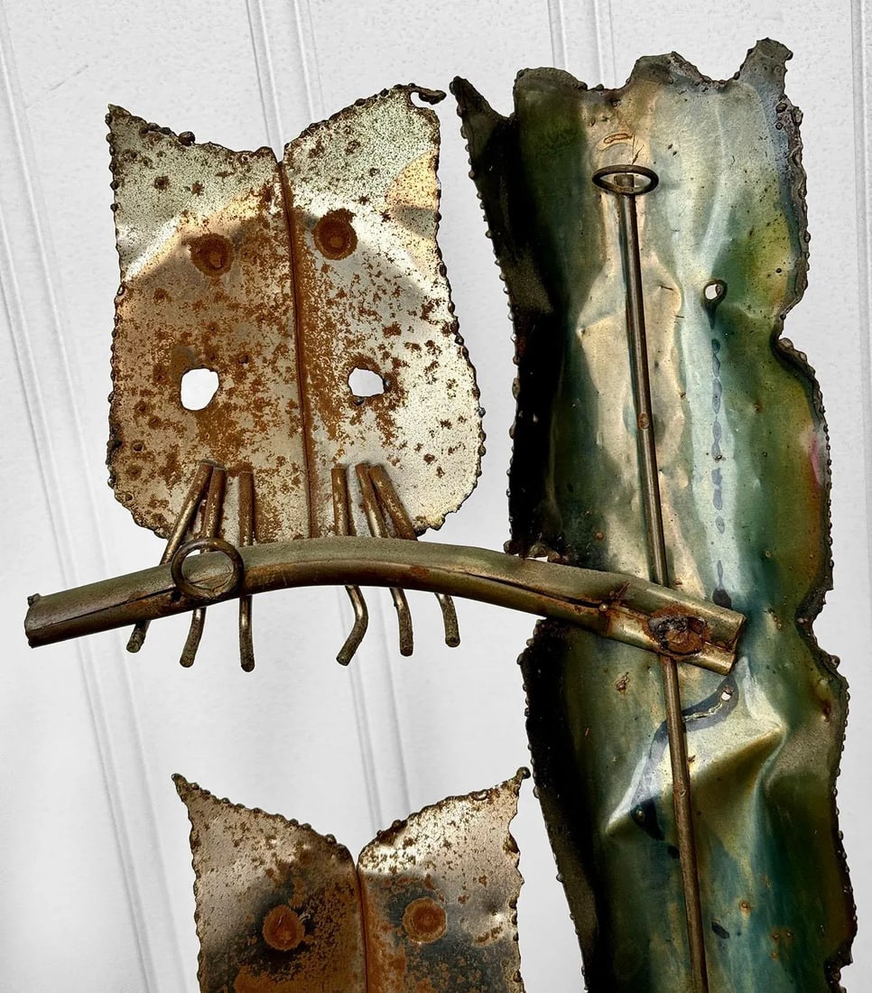 Mid-Century Brutalist Copper Owl Wall Hanging Sculpture - 7