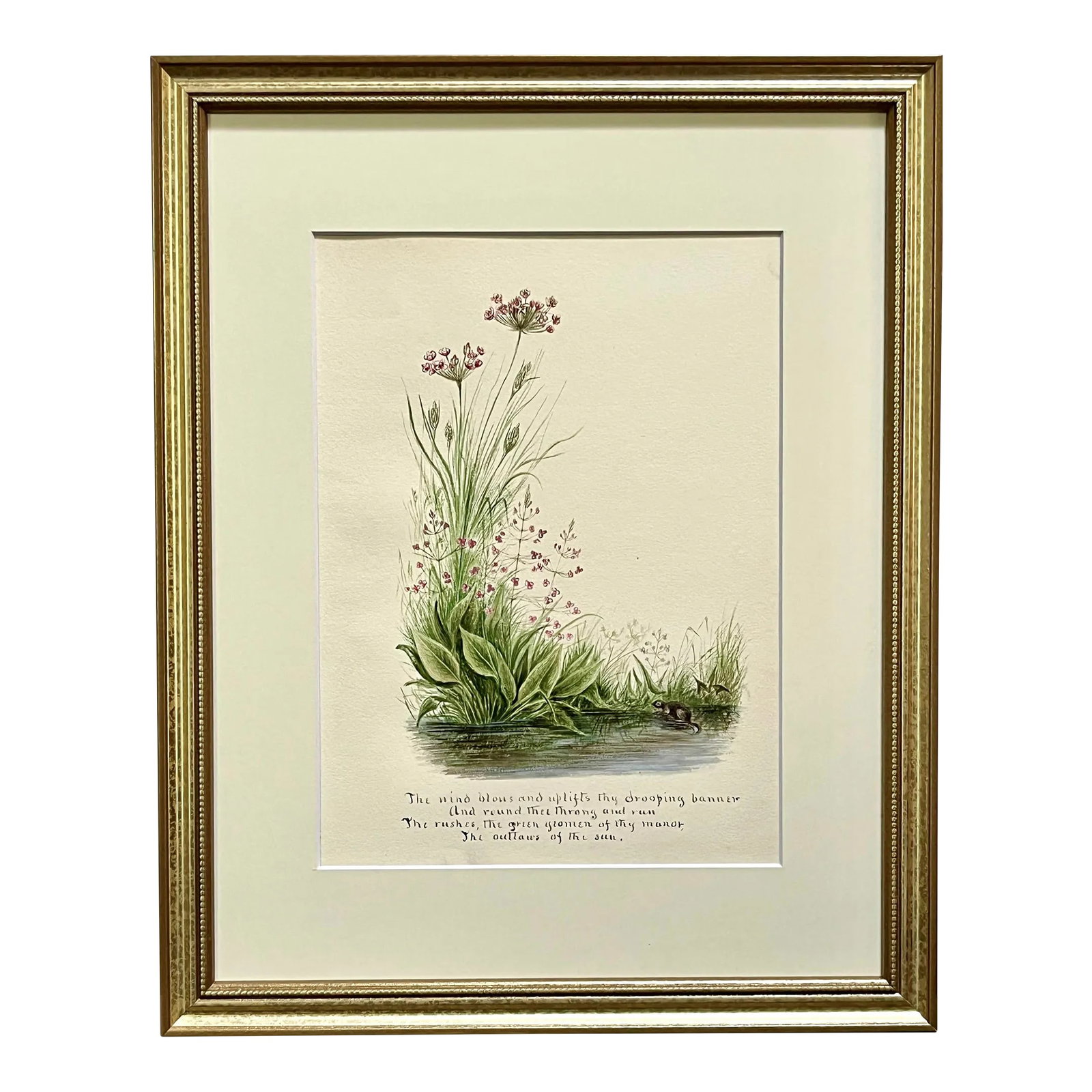 Original Antique Watercolor Painting Flowers With Calligraphic Poetry Verse From Longfellow (1 of 7)