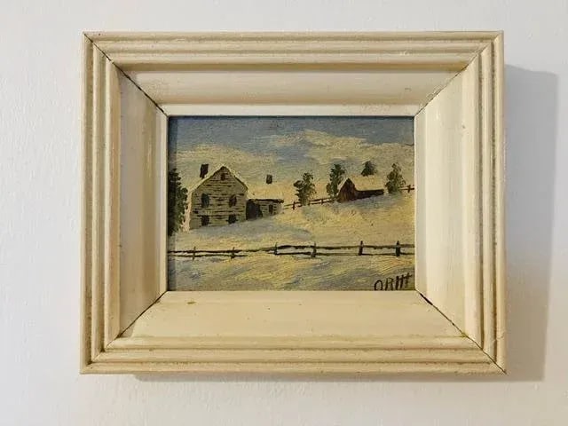 Petite Oil on Wood Rural Scene, Vintage - 7