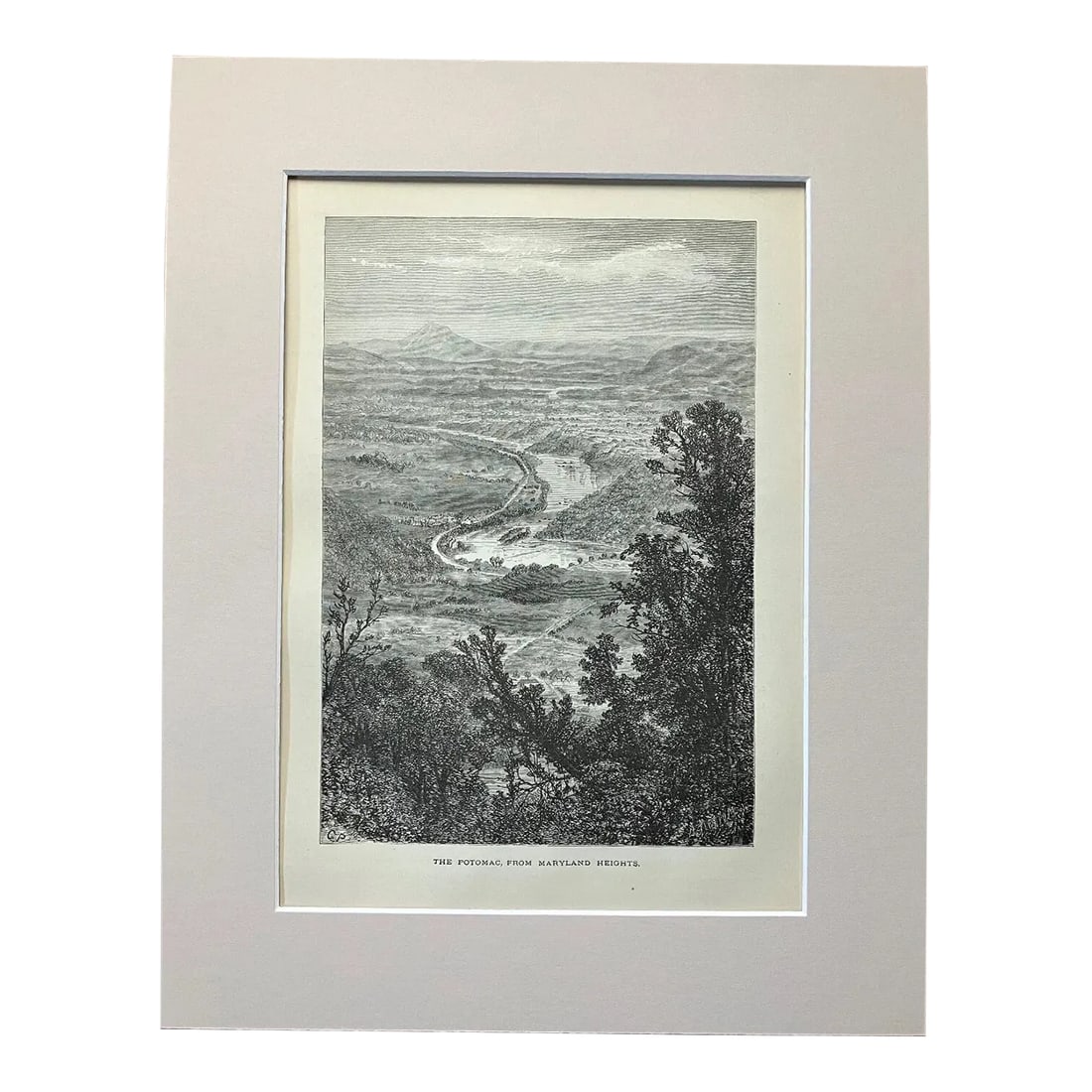 Antique 1874 Wood Engraving "The Potomac, from Maryland Heights" in 11x14 Mat: Up for sale is this beautiful antique print from Volume I of "Picturesque America", a two-volume set of books describing and illustrating the scenery of America that grew out of an earlier series in