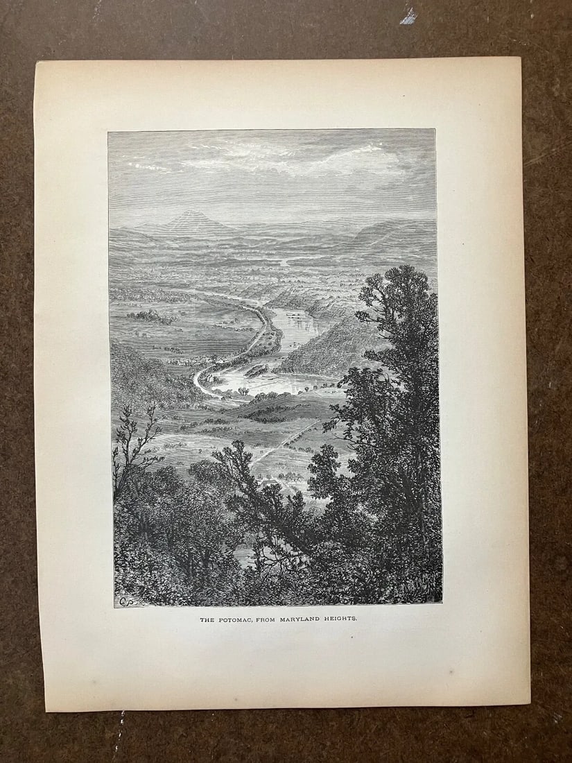Antique 1874 Wood Engraving "The Potomac, from Maryland Heights" in 11x14 Mat - 2