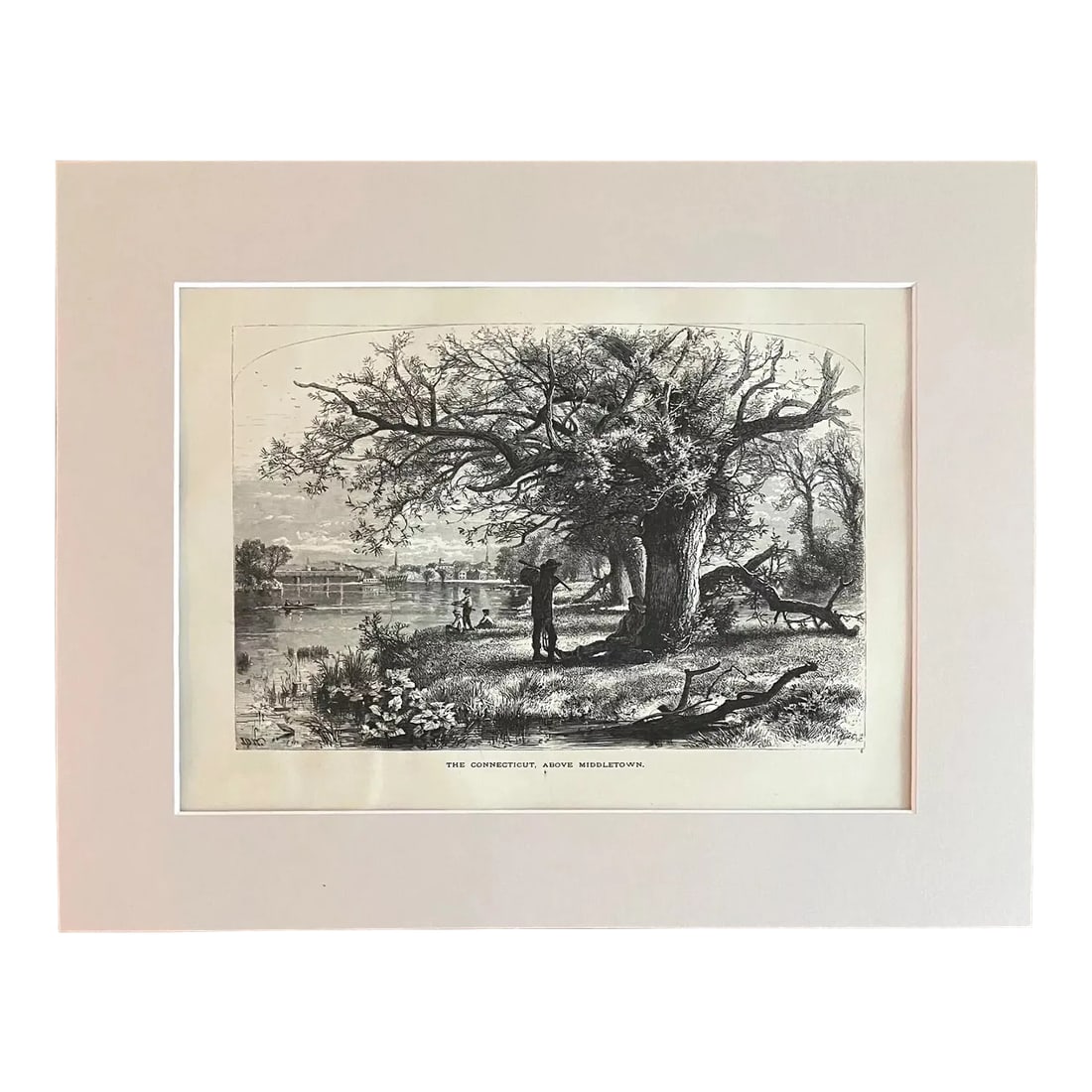 Antique 1874 Wood Engraving "The Connecticut, Above Middletown" in 11x14 Mat: Up for sale is this beautiful antique print from Volume II of "Picturesque America", a two-volume set of books describing and illustrating the scenery of America that grew out of an earlier series in