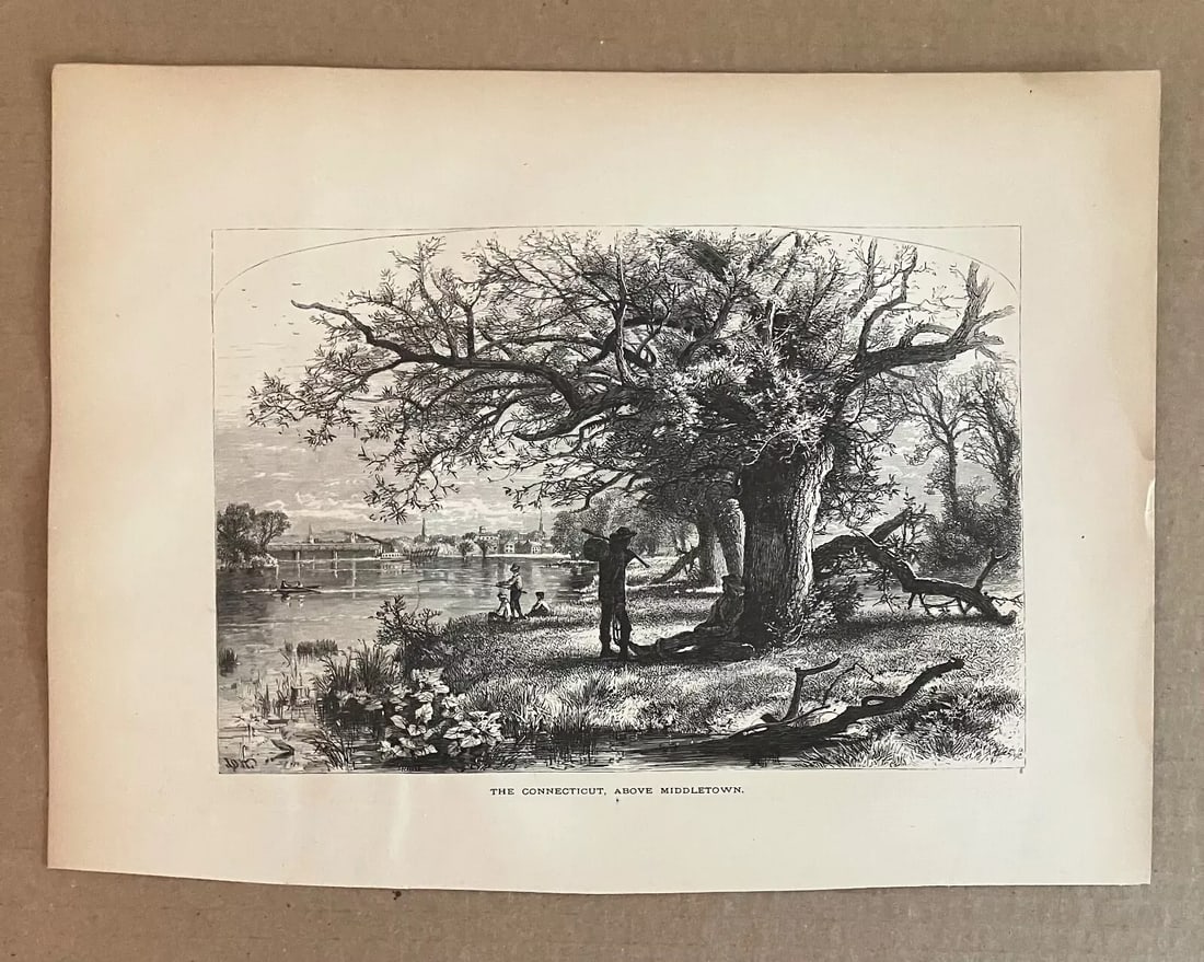 Antique 1874 Wood Engraving "The Connecticut, Above Middletown" in 11x14 Mat - 2