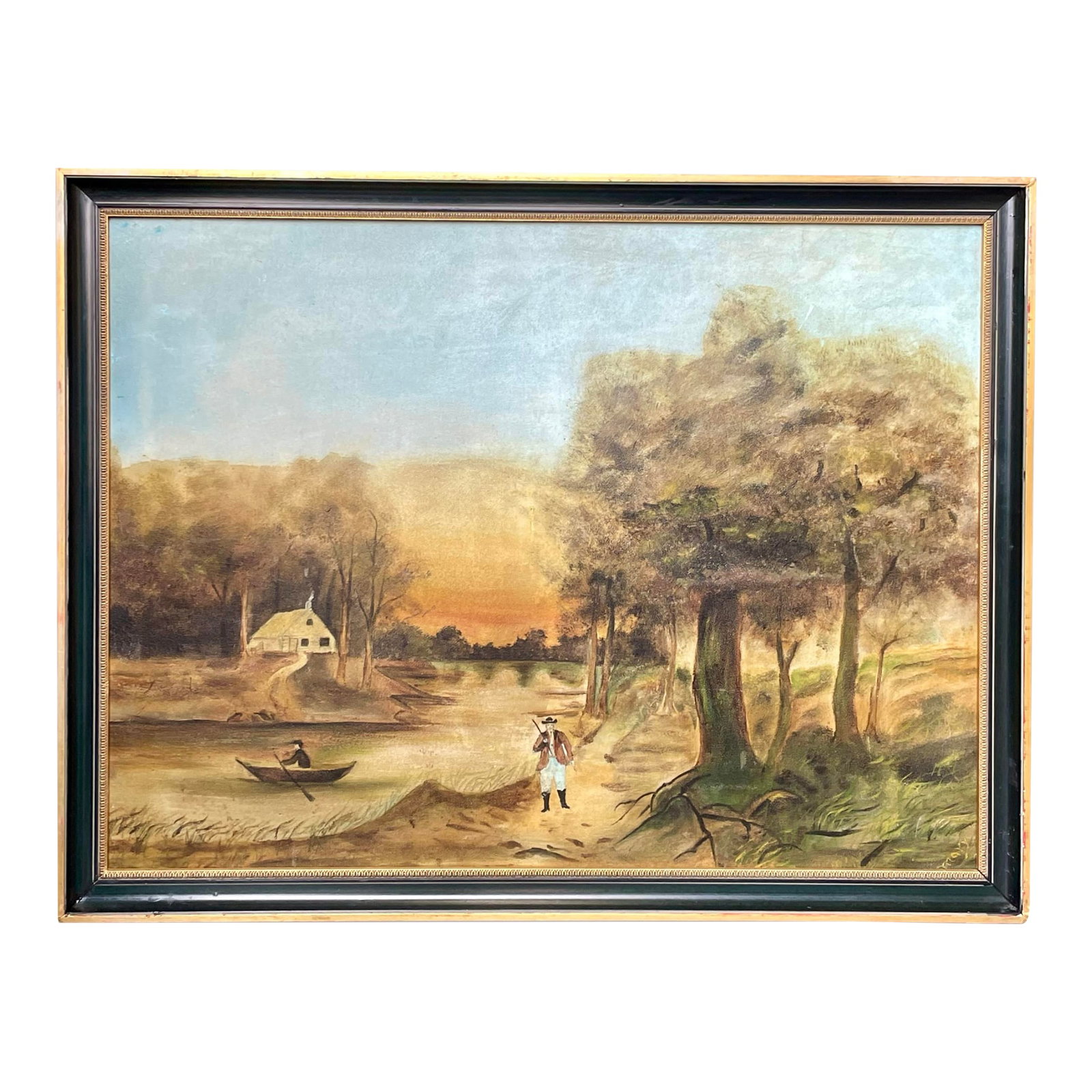Early 20th Century F. W. Devoe & Co. Early American Landscape Oil Painting, Signed & Framed