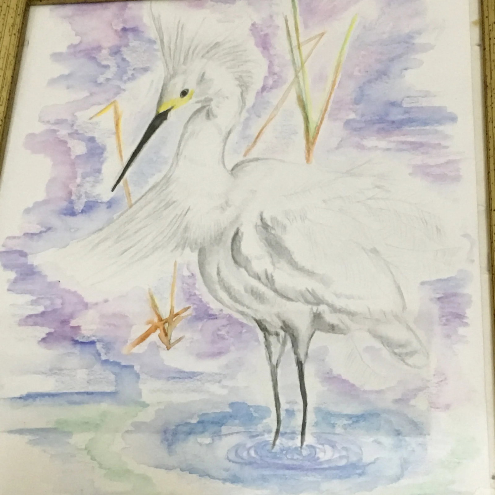 Snowy White Egret Tropical Watercolor Painting - 3