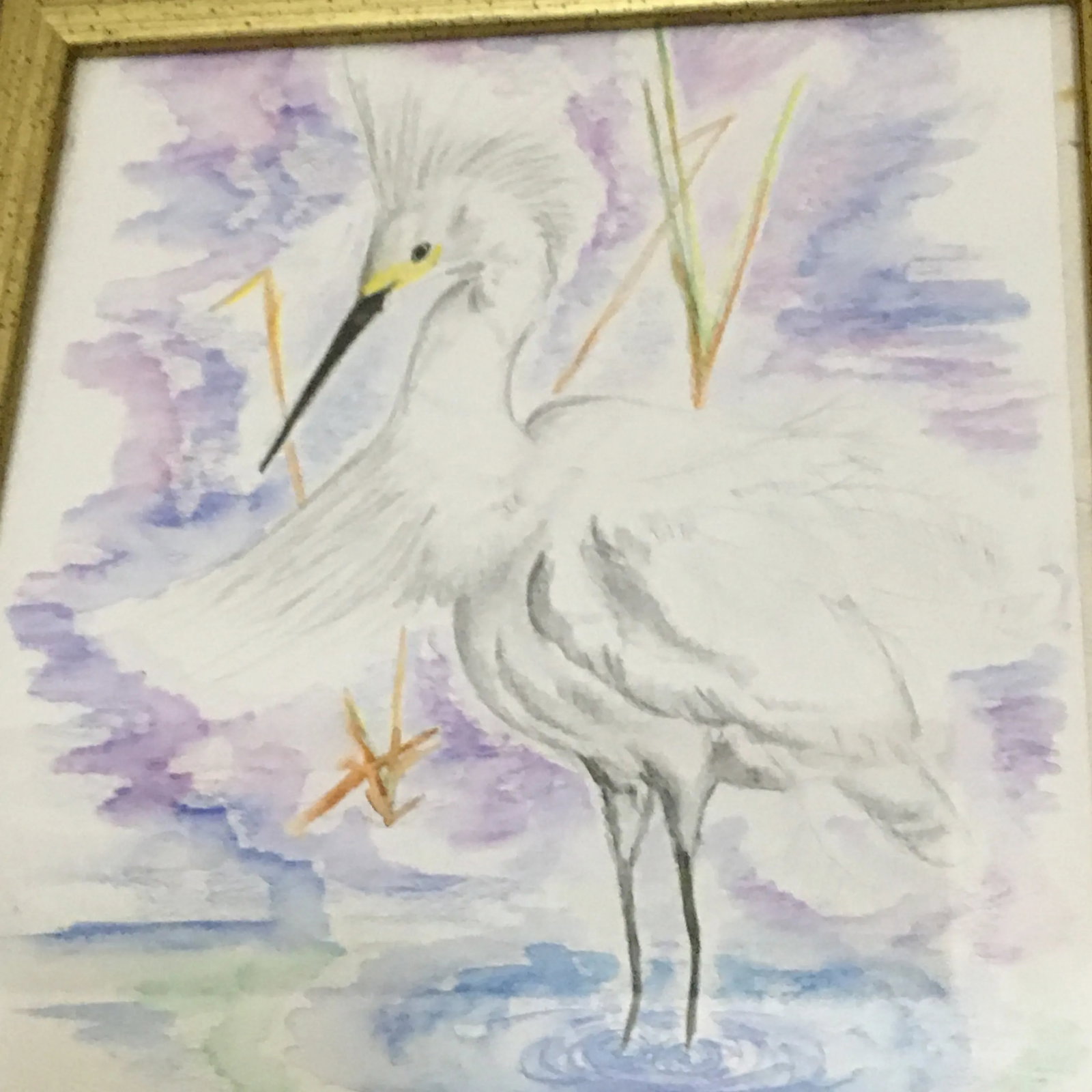 Snowy White Egret Tropical Watercolor Painting - 4