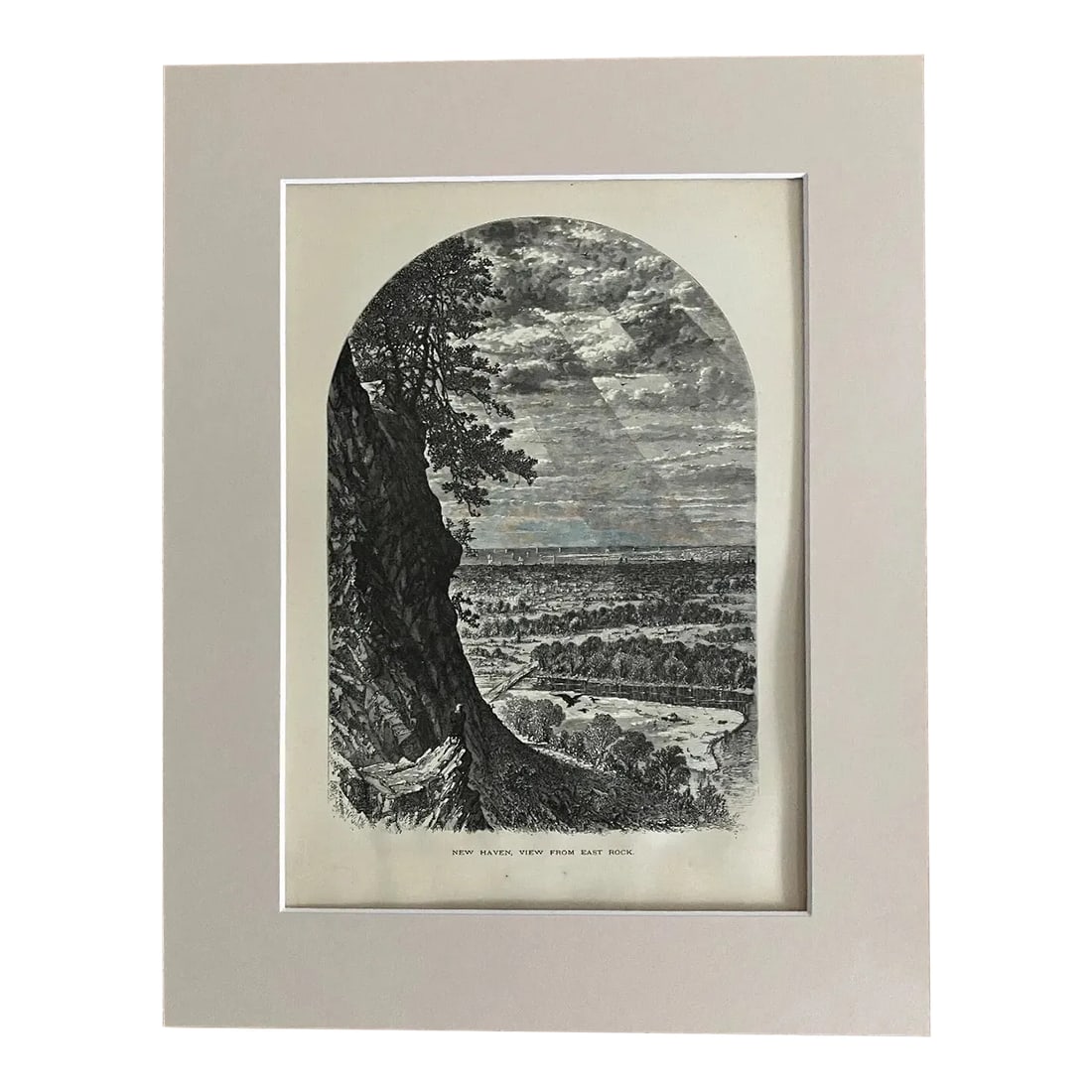 Antique 1874 Wood Engraving, "New Haven, View from East Rock " CT in 11x14 Mat: Up for sale is this beautiful antique print from Volume II of "Picturesque America", a two-volume set of books describing and illustrating the scenery of America that grew out of an earlier series in