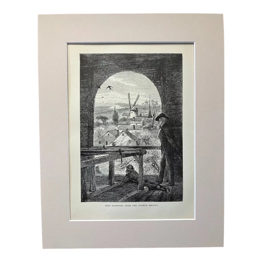Antique 1874 Wood Engraving "East Hampton, from the Church Belfry" NY 11x14 Mat: Up for sale is this beautiful antique print from Volume I of "Picturesque America", a two-volume set of books describing and illustrating the scenery of America that grew out of an earlier series in