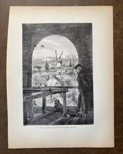 Antique 1874 Wood Engraving "East Hampton, from the Church Belfry" NY 11x14 Mat - 2
