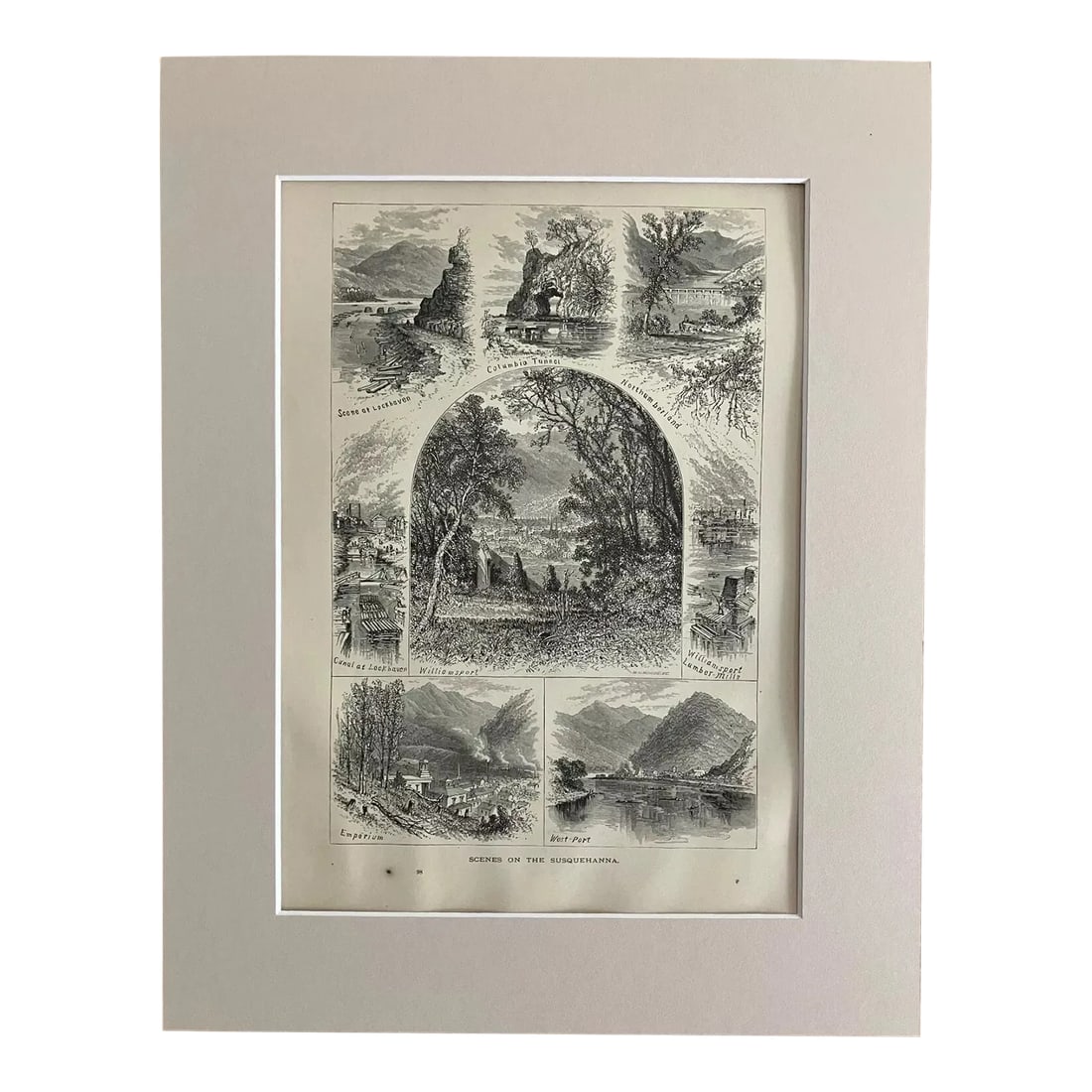 Antique 1874 Wood Engraving "Scenes on the Susquehanna" PA in 11x14 Mat: Up for sale is this beautiful antique print from Volume II of "Picturesque America", a two-volume set of books describing and illustrating the scenery of America that grew out of an earlier series in