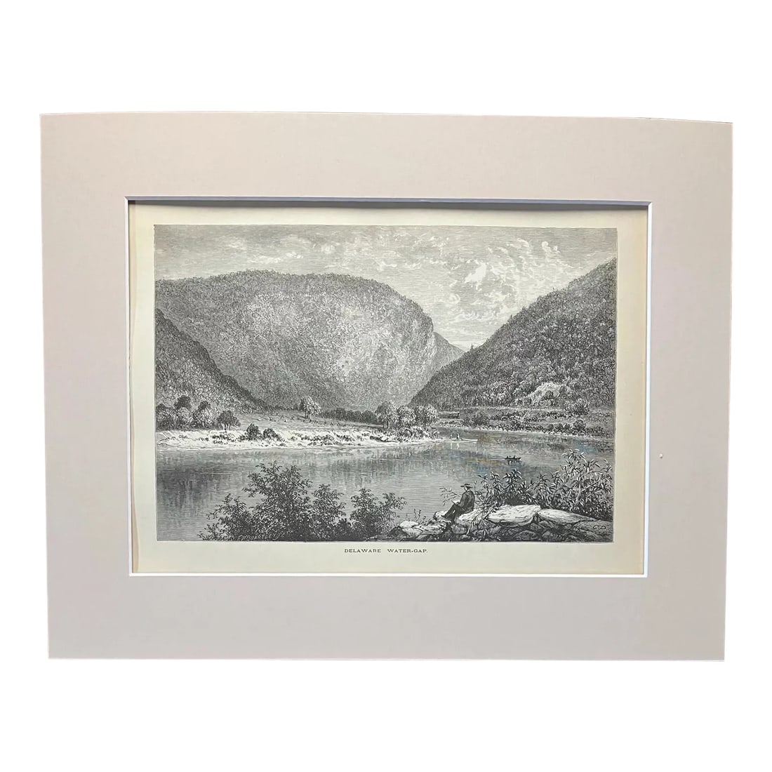 Antique 1874 Wood Engraving "Delaware Water-Gap" PA in Frame-Ready 11x14 Mat: Up for sale is this beautiful antique print from Volume I of "Picturesque America", a two-volume set of books describing and illustrating the scenery of America that grew out of an earlier series in