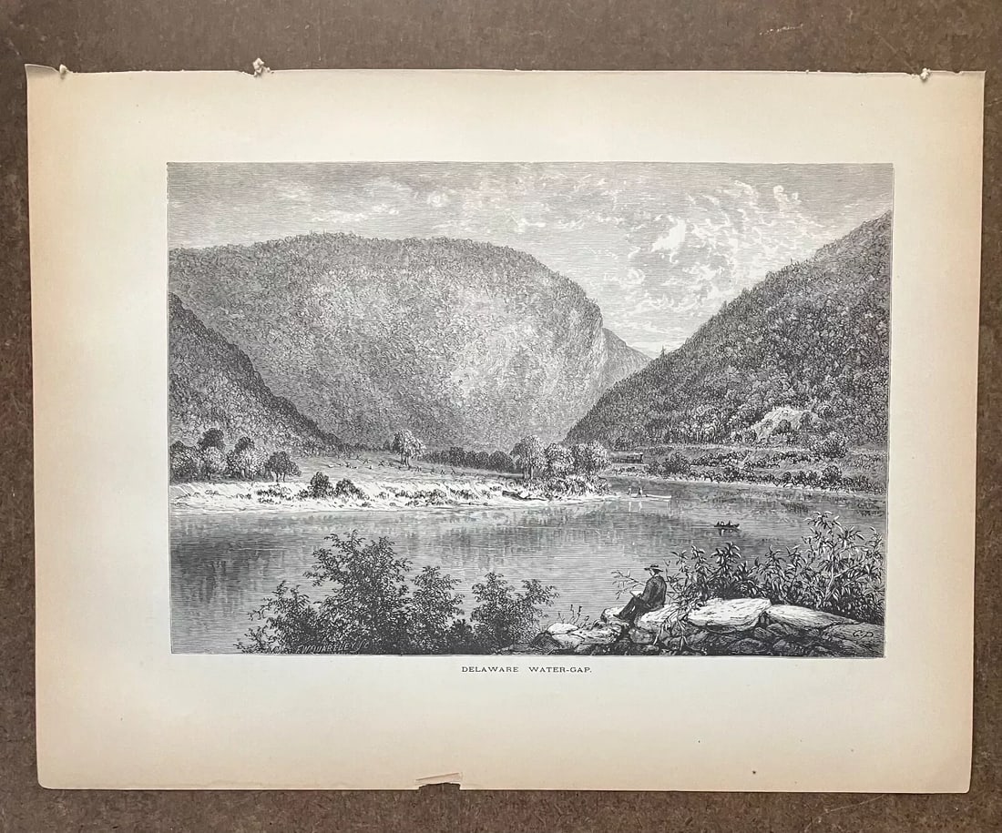 Antique 1874 Wood Engraving "Delaware Water-Gap" PA in Frame-Ready 11x14 Mat - 2
