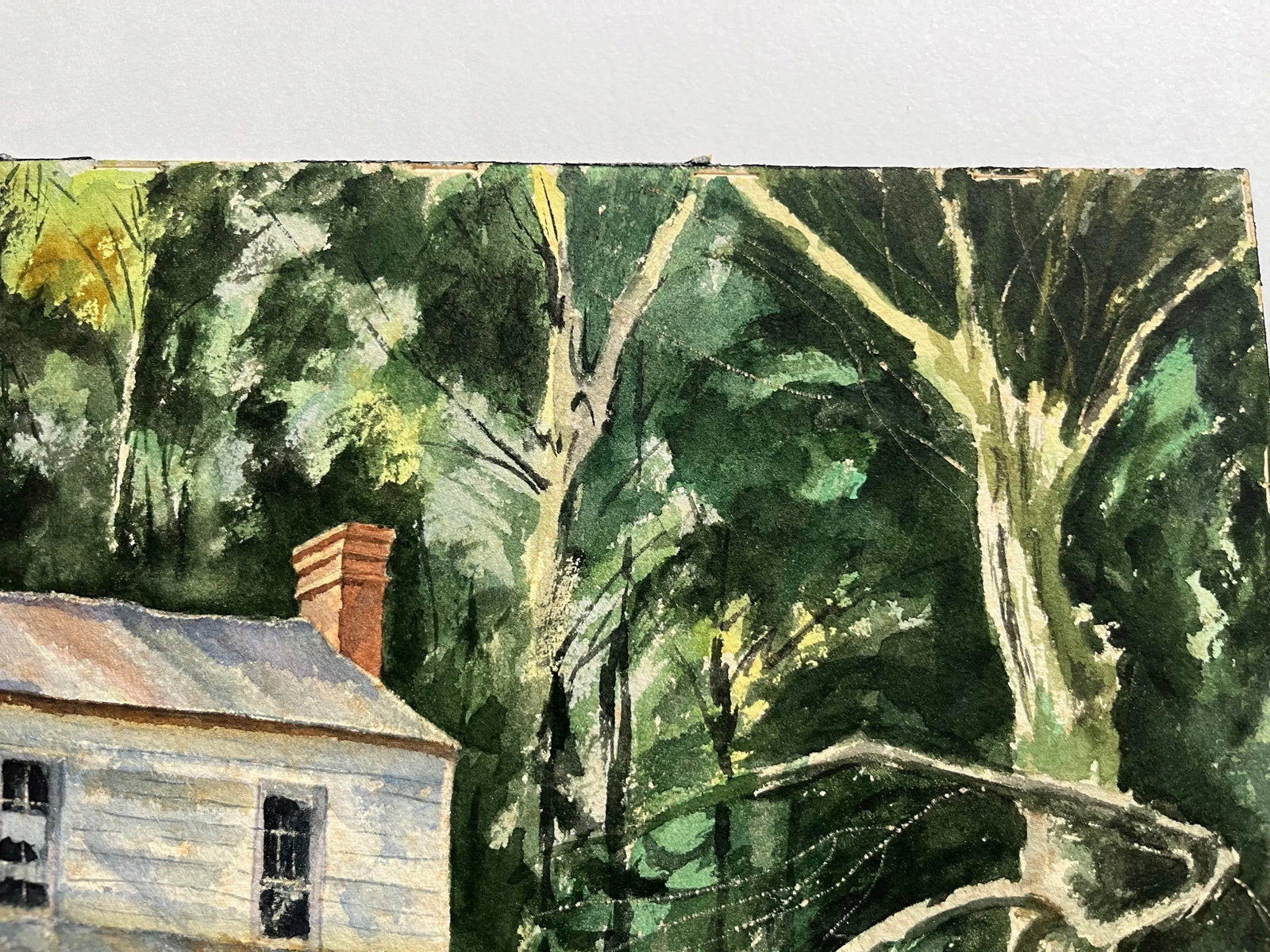 Vintage Mountain House Watercolor Painting Signed Barber - 7
