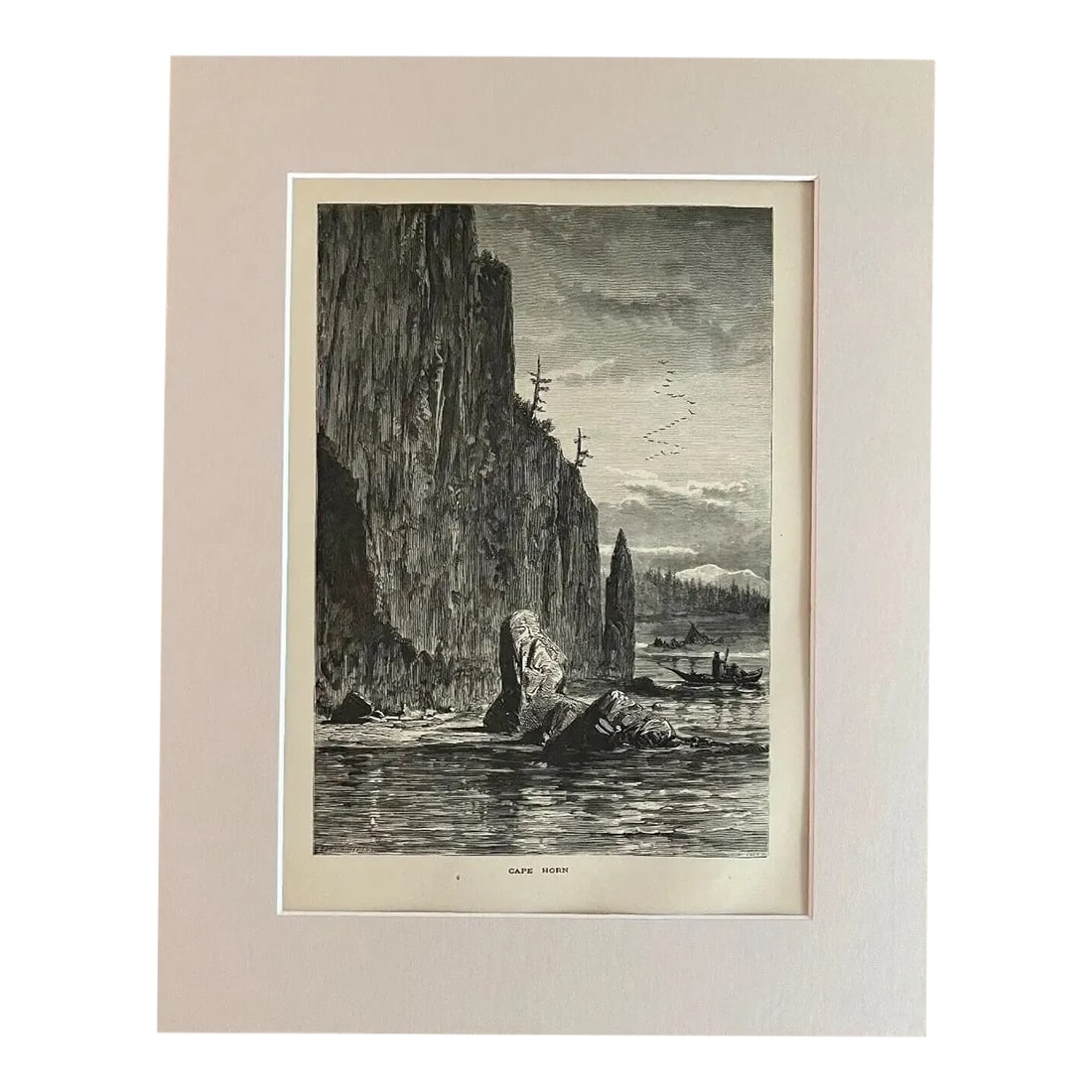 Antique 1874 Wood Engraving "Cape Horn", Washington, in 11x14 Frame-Ready Mat: Up for sale is this beautiful antique print from Volume II of "Picturesque America", a two-volume set of books describing and illustrating the scenery of America that grew out of an earlier series in 