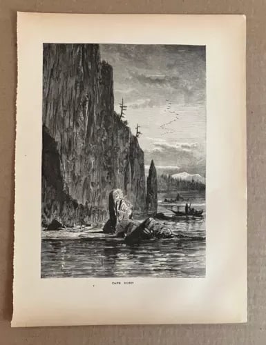 Antique 1874 Wood Engraving "Cape Horn", Washington, in 11x14 Frame-Ready Mat - 2